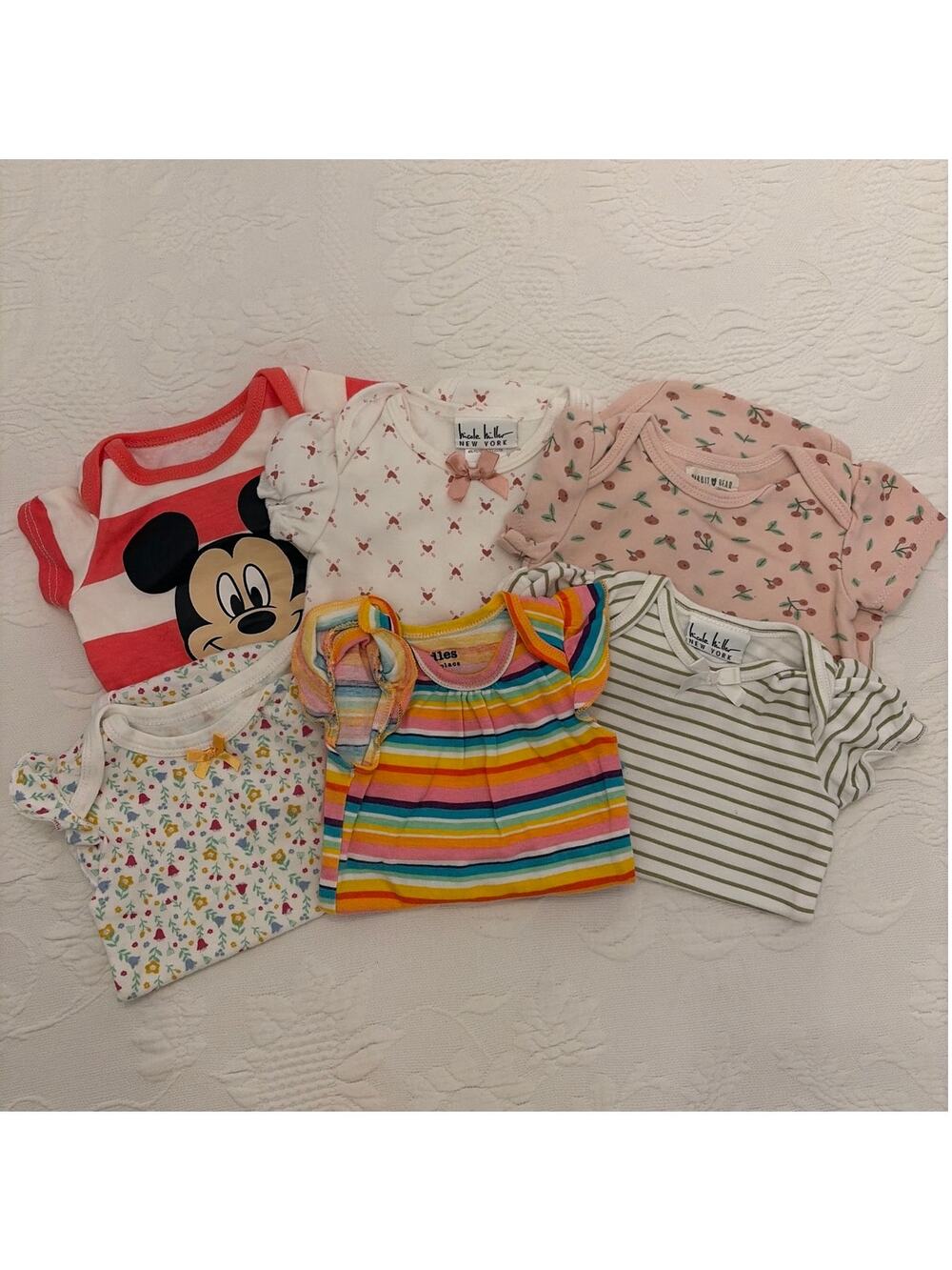 Baby Girl Bodysuit Lot 3-6 Months 6 Pc Short Sleeve Disney Nicole Miller Bundles
